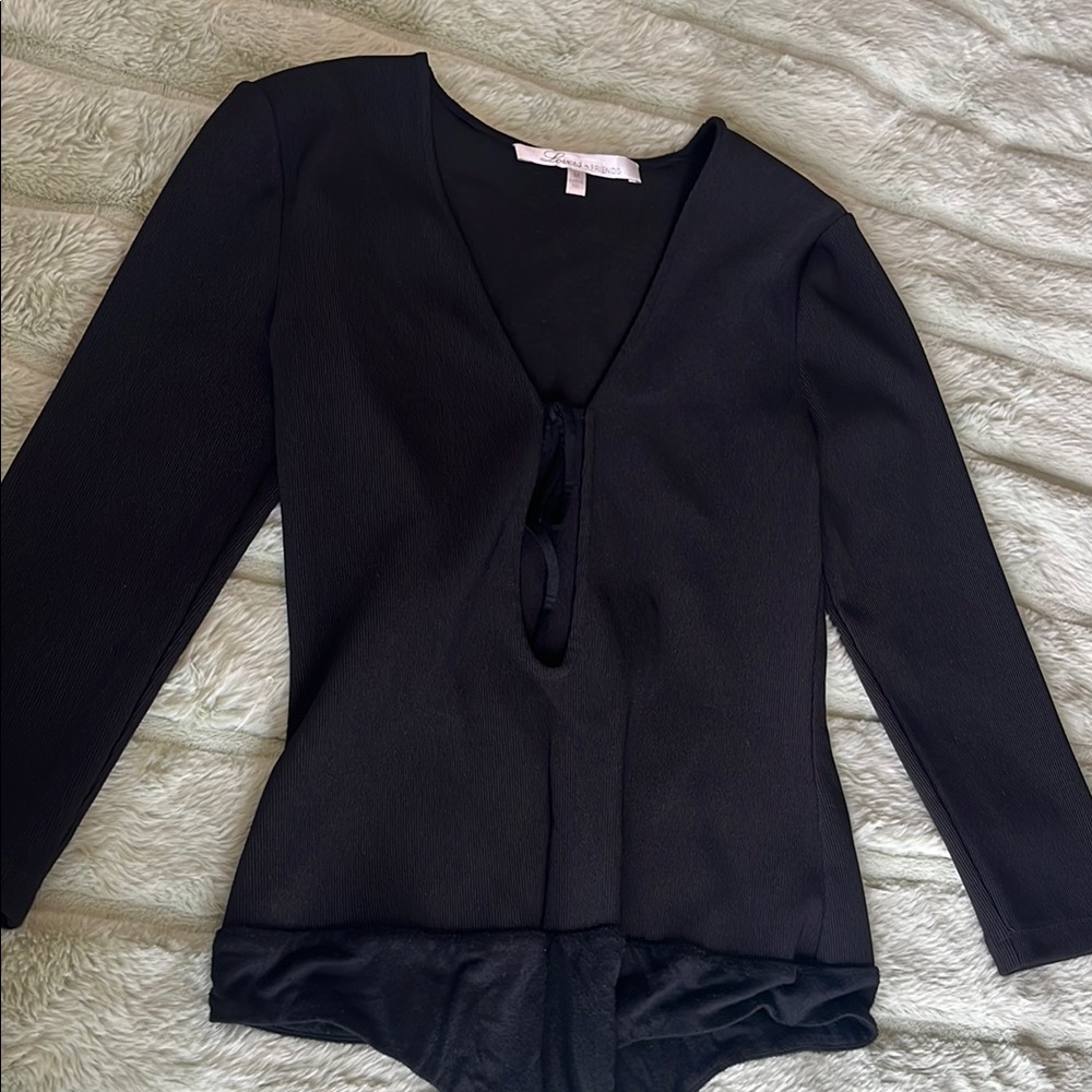 Lovers + Friends Black Fitted 3/4 Sleeve Bodysuit